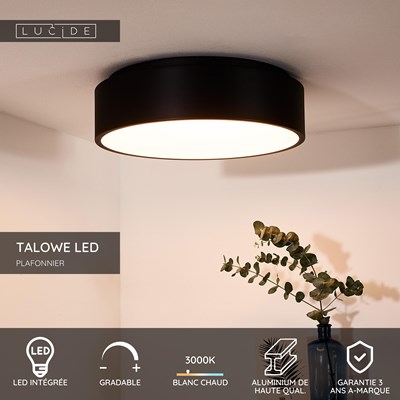 Lucide TALOWE LED - Plafonnier - Ø 45,5 cm - LED Dim. - 1x30W 3000K - Noir